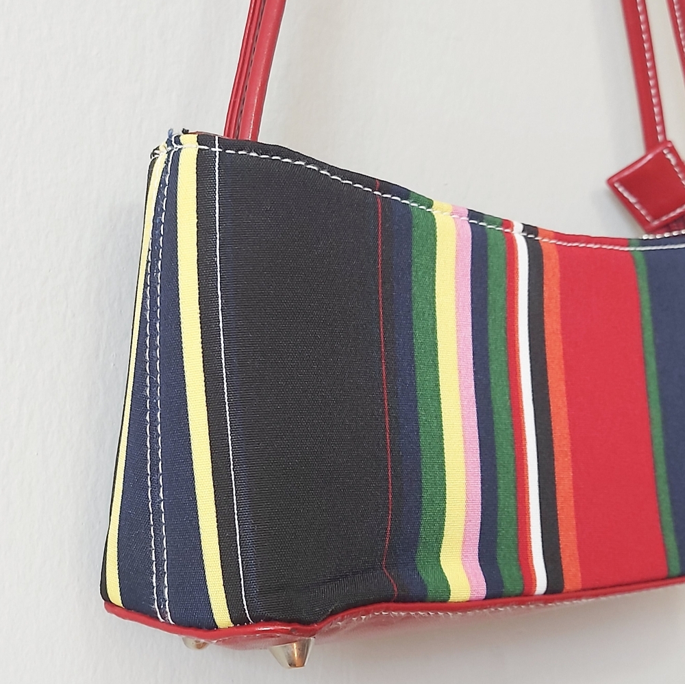 Vintage K18 Shoulder Strap Bag Fabric Multicolor Stripe Summer Beach Handbag - Picture 10 of 15